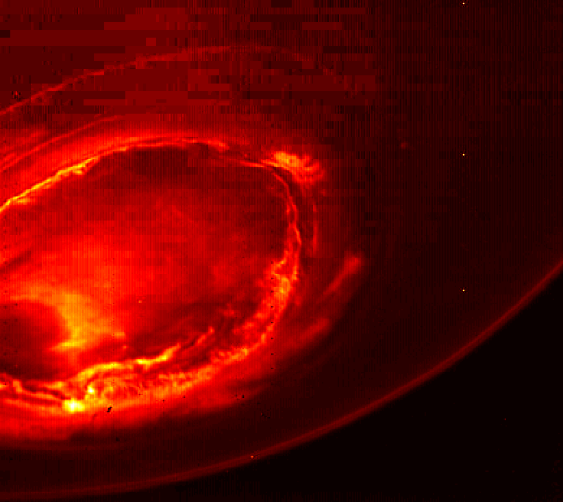 This infrared image from Juno provides an unprecedented view of Jupiter’s southern aurora. Such views are not possible from Earth. Image via NASA/JPL-Caltech/SwRI/MSSS