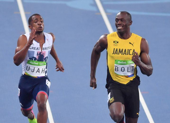 Could Usain Bolt (right) out-run a T-rex? Image: Shahjehan/Shutterstock