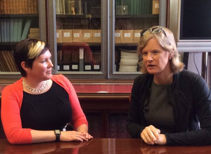 Dr Claire O’Connell meets with Dr Vivienne Ming (right) before the Royal Irish Academy Masterclass