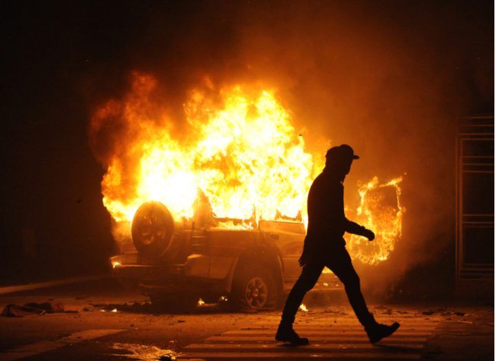 Burning car in Venezuela