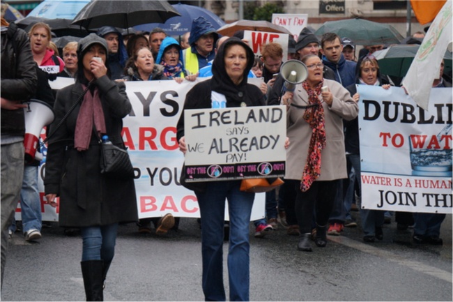 Protesters march in Dublin city centre in response to household water charges, November 2014. Image: Simon McLoughlin/Shutterstock