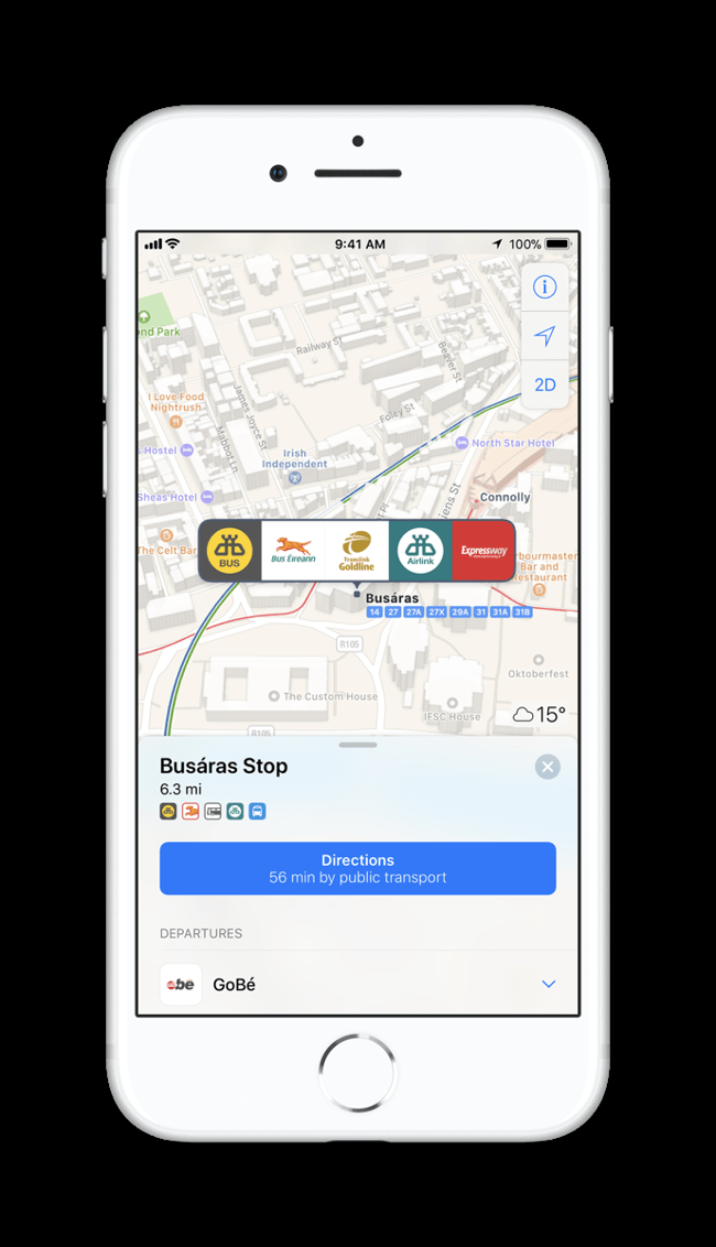 Public transport directions are now available in Ireland on Apple Maps