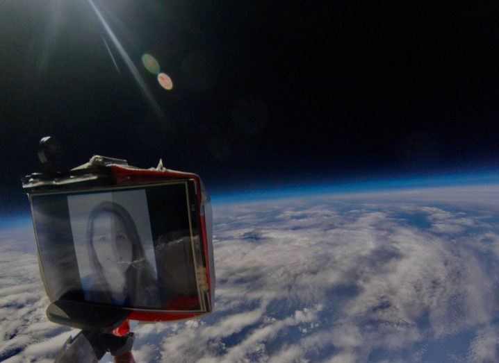 Niamh Áine Higgins’ ‘selfie of stratospheric proportions’ thanks to a high-altitude balloon mission. Image: International Space University