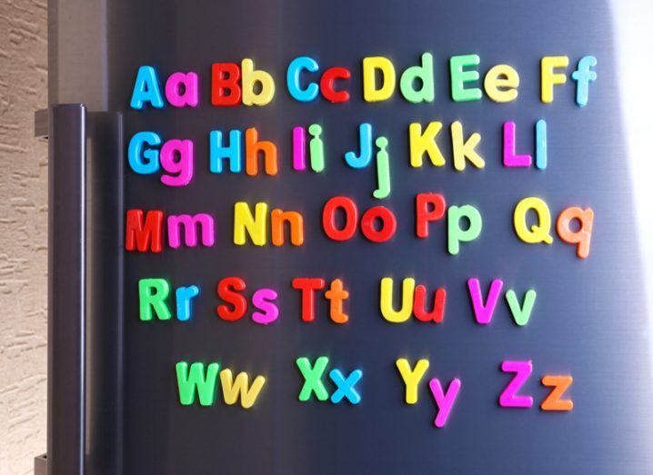 Alphabet magnets on fridge