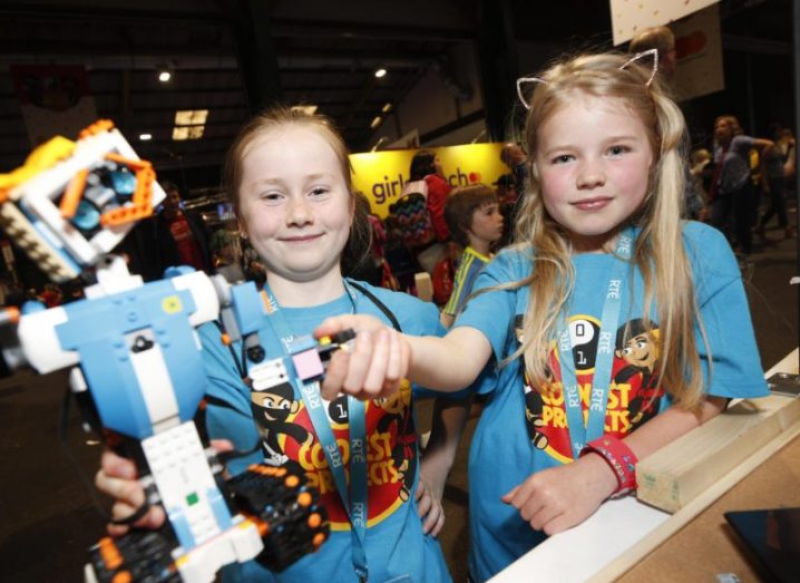 From left: Edie McPhillips (7) and Zoe Goodbody (7) from Wicklow Town with their project titled 'Daisy's got talent'