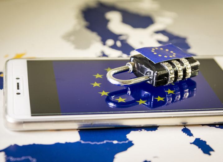 image of a phone with european flag and combination lock