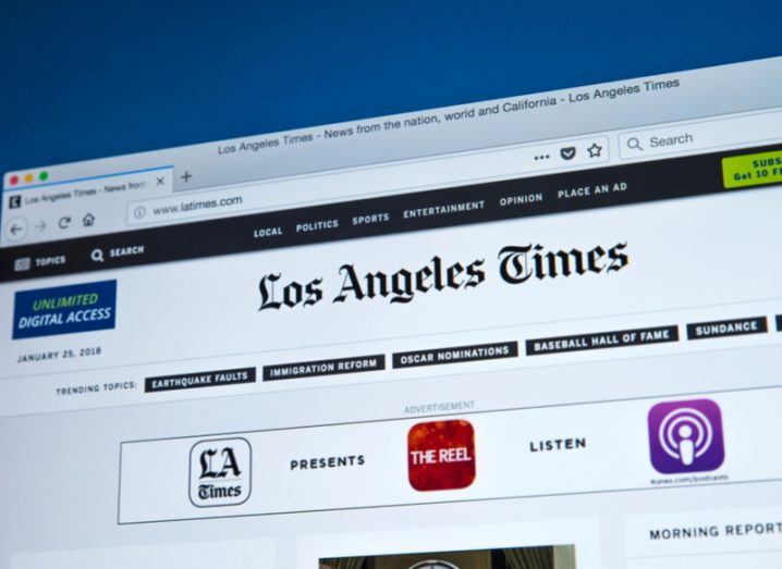 Image of the LA Times website homepage