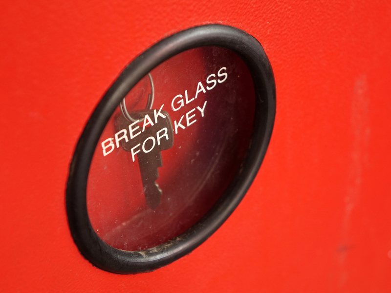 emergency glass door with key inside