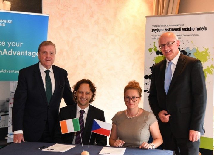 From left: Minister of State, Pat Breen TD, Jaromír Pažout of Bookassist and Patricie Rosenbergová, CPI Hotels and Dr Tom Kelly of Enterprise Ireland