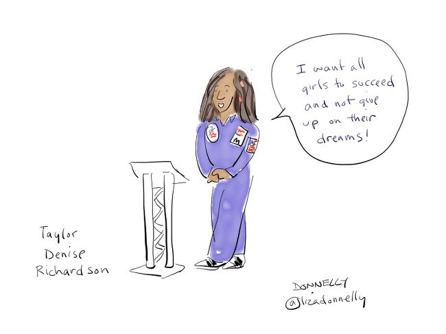 A drawing of Taylor Denise Richardson speaking at Inspirefest 2018