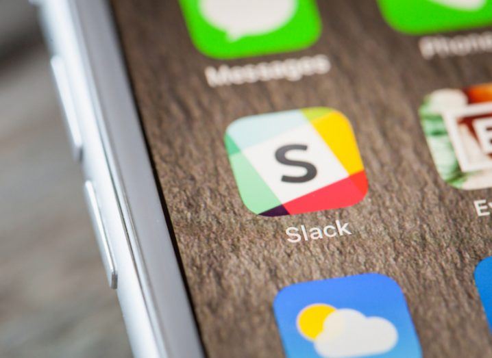 Left-hand side of a mobile phone with the Slack app logo displayed.