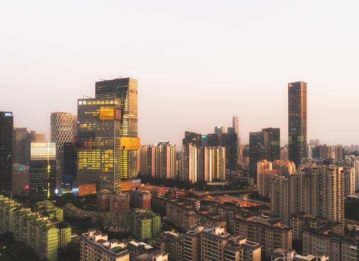 Cityscape of Shenzhen, China at dusk. Tencent is headquartered here.