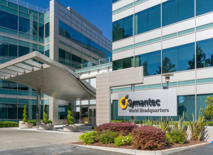 The exterior of Symantec's global headquarters in California on a sunny day.