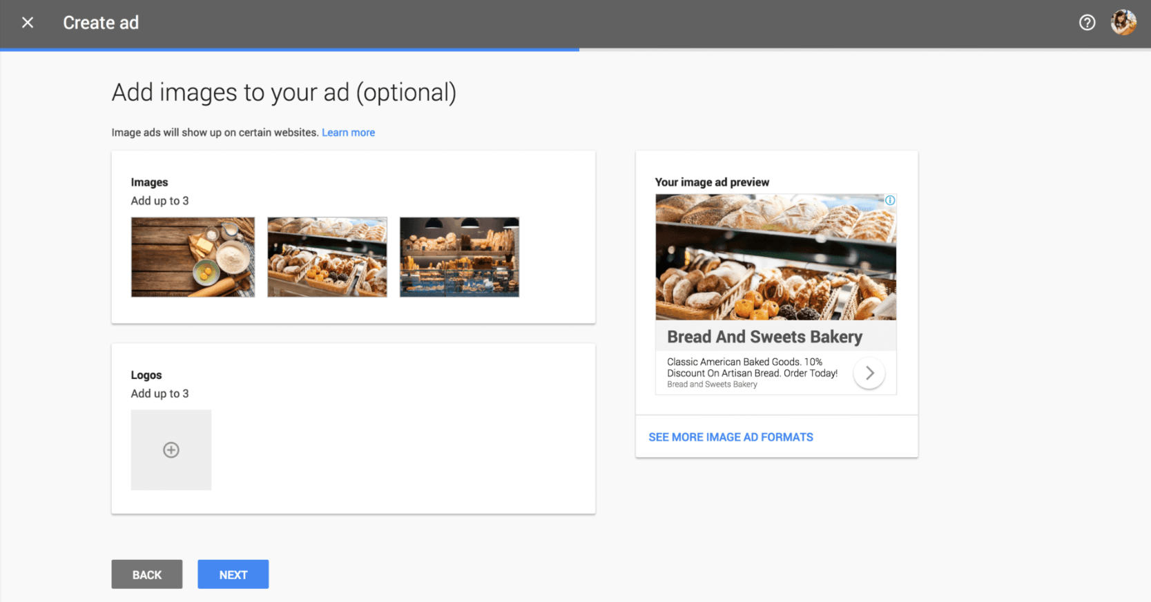 Image of a Google Smart Campaign ad for a bakery generated using Machine Learning.
