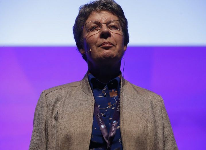 Jocelyn Bell Burnell standing confidently on stage at Inspirefest 2015.