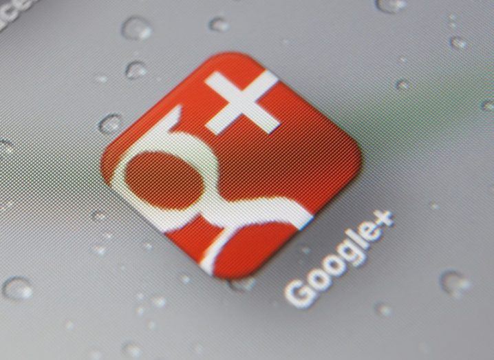 Close-up of google plus icon. Concept of surfing the internet and pastime