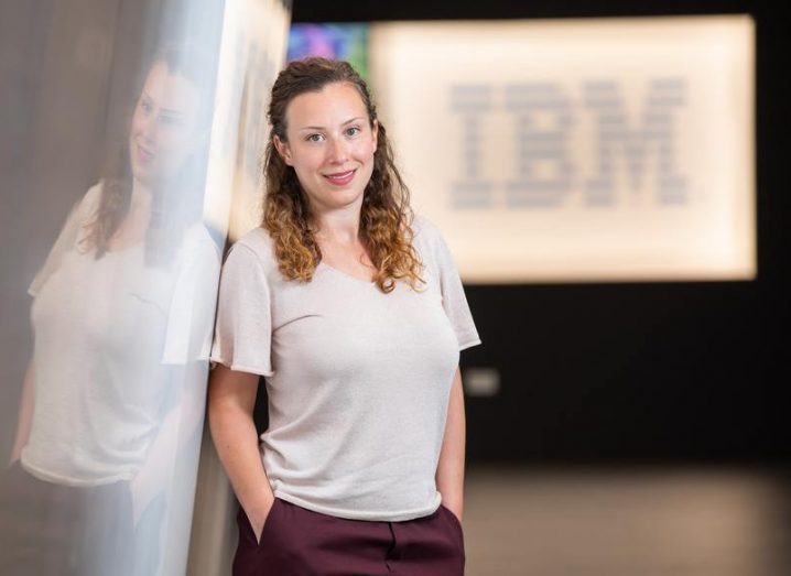 Dr Irina Nicolae of IBM, pictured with the company logo behind her.