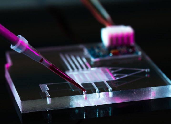 Close-up image of a ultra-tiny chip being made.