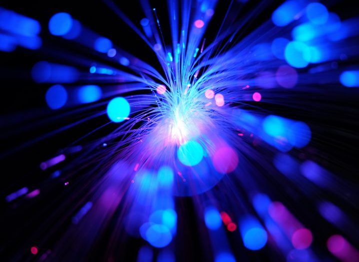 Close-up of lights coming out of optical fibres.