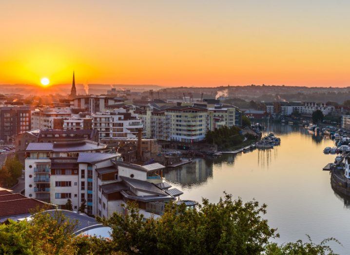 A view of Bristol harbour at sunrise.