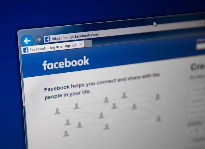 Close-up of the Facebook login page on a computer.