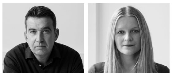Side-by-side black-and-white headshots of Mark Little and Áine Kerr.