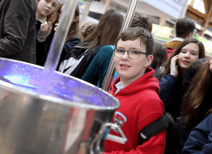 Young boy and kids at BT Young Scientist Exhibition 2019.