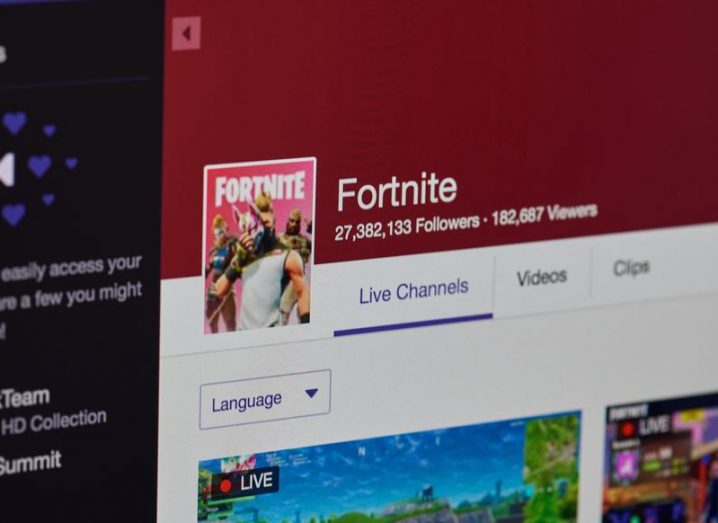 Close-up of the Fortnite channel on game streaming site Twitch on a smartphone.