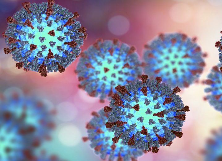 3D illustration of a common cold virus coloured blue.