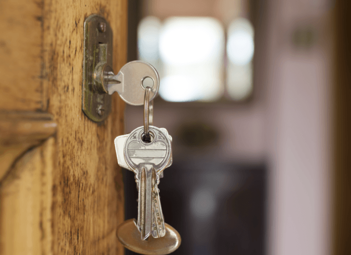 House keys in a front door.