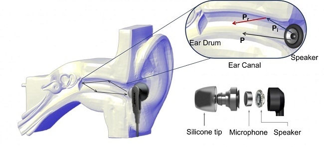 Infographic of an ear canal and EarEcho working. 