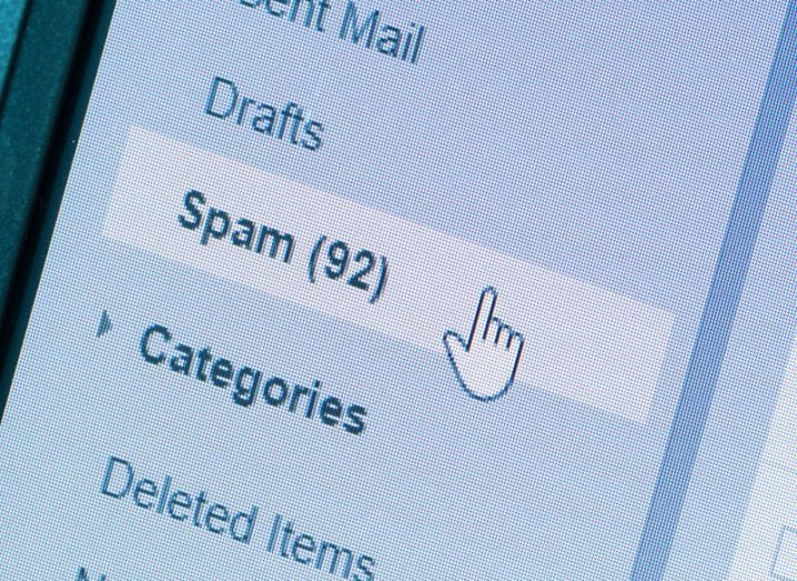 Close-up of a spam email folder on a computer screen.