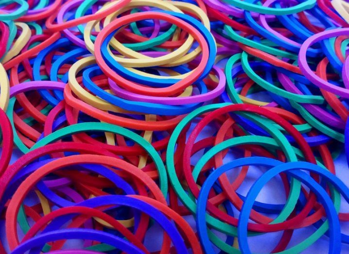 Pile of multicoloured elastic bands.