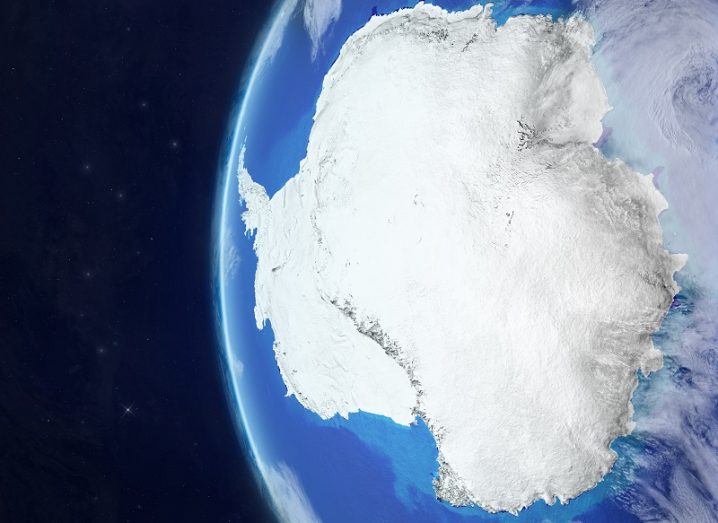 Antarctica from space on beautiful model of planet Earth with very detailed planet surface and clouds.