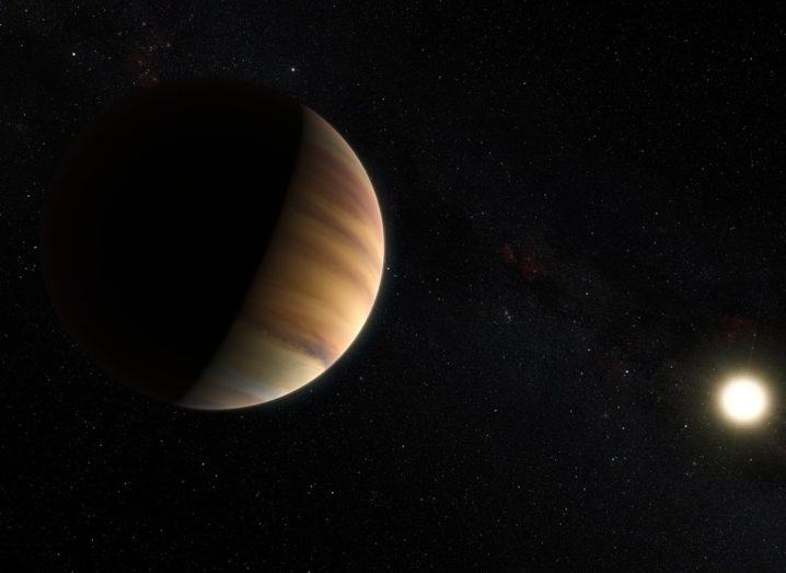 Artist's view of a Jupiter-like exoplanet with a distant star in the background.