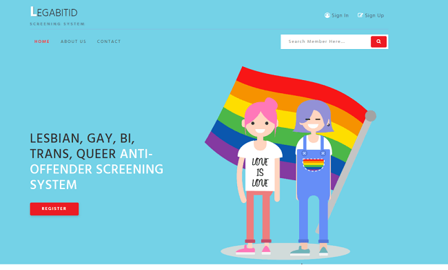 Screenshot of the fake website that harvests credit card information with LGBTQ flag in the background.
