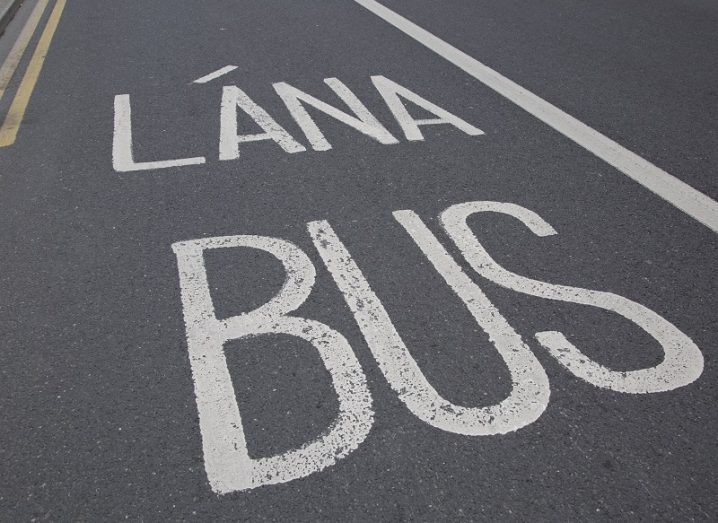 Dublin bus lane road markings.