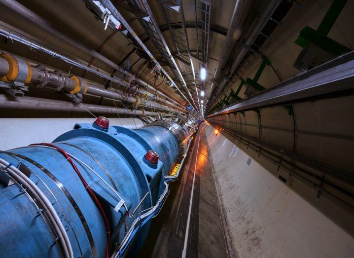 A tunnel in the Large Hadron Collider facility.