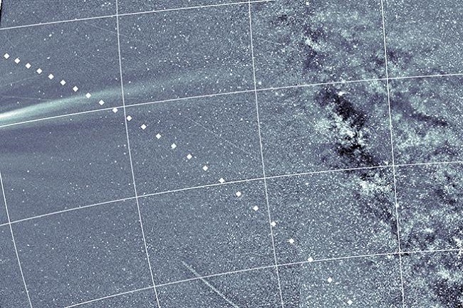 Image showing the trail left by 3200 Phaeton represented by white dots.