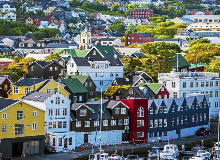 The Faroese capital Torshavn with multi-coloured houses.
