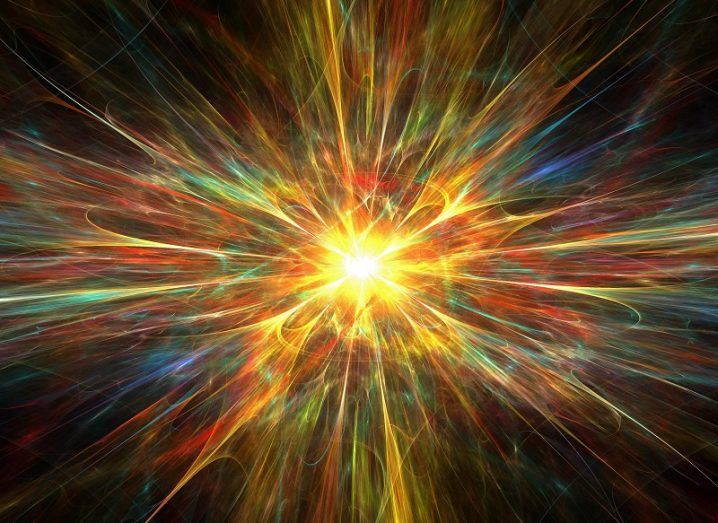 Illustration of a colourful explosion with a bright yellow centre.