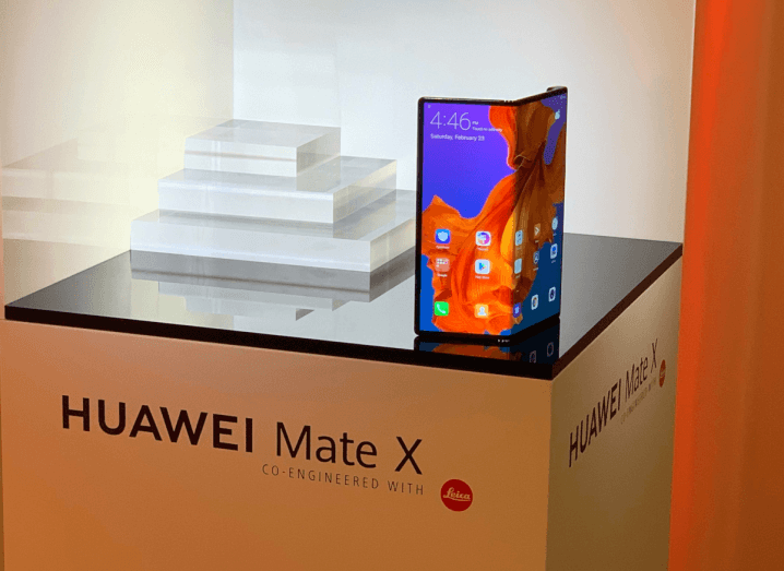 A foldable smartphone on display.