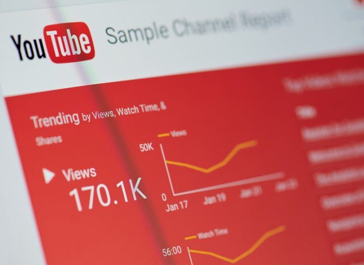 Screen showing YouTube channel performance page.