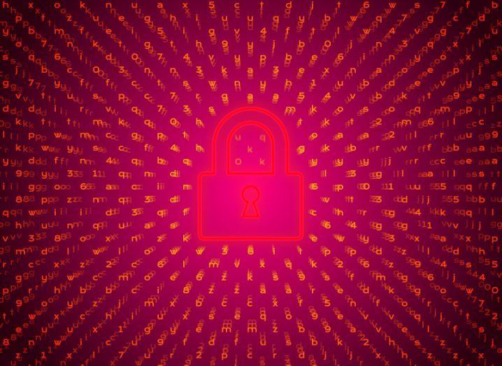 Illustration of a red lock against a red dotted background.