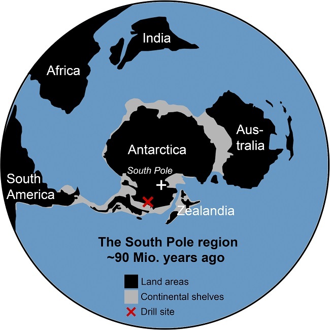 Map of the drill site and how the continents were arranged 90m years ago. 