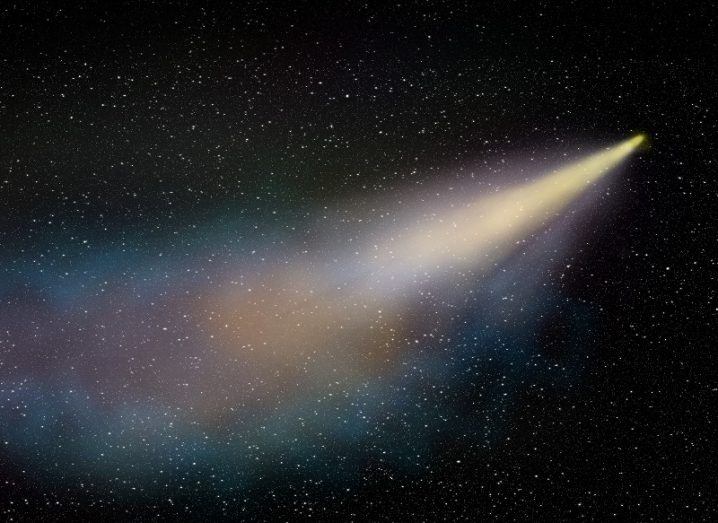Illustration of a comet leaving a large tail in space.