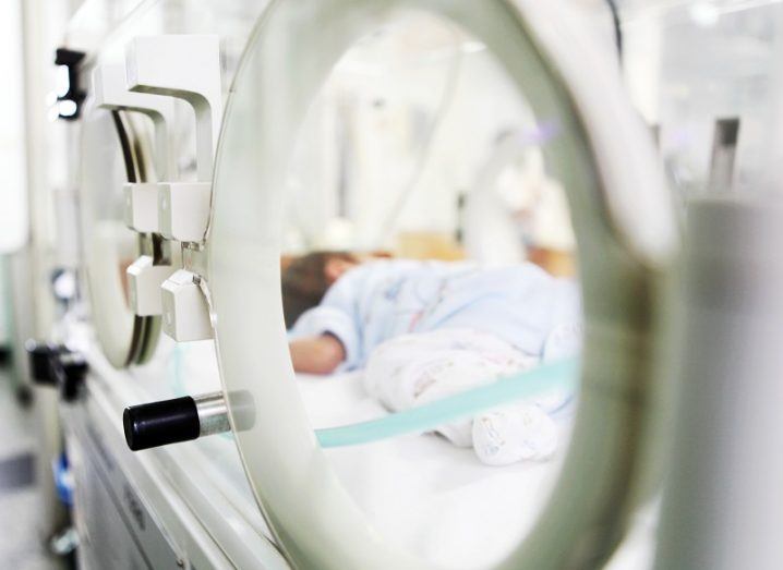 Baby inside an intensive care unit machine.