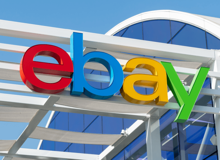 The eBay logo displayed on the front of a building.