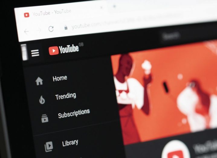 YouTube front page on a computer screen.