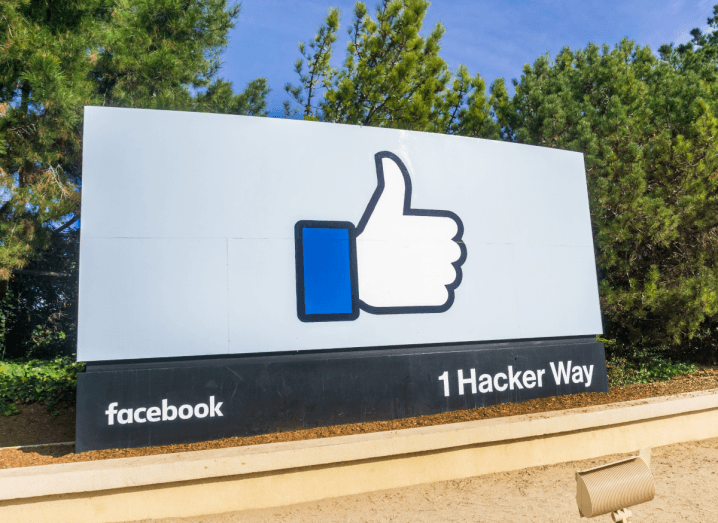 The Facebook thumbs up logo on a sign at the company's Silicon Valley office.